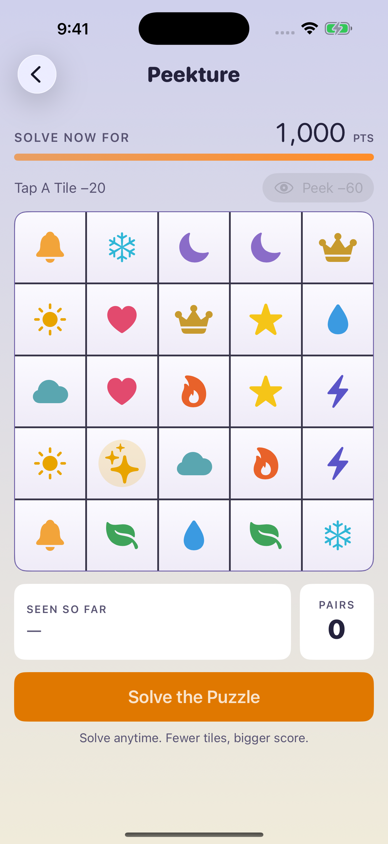 The memorize phase: a board of colorful symbol chips