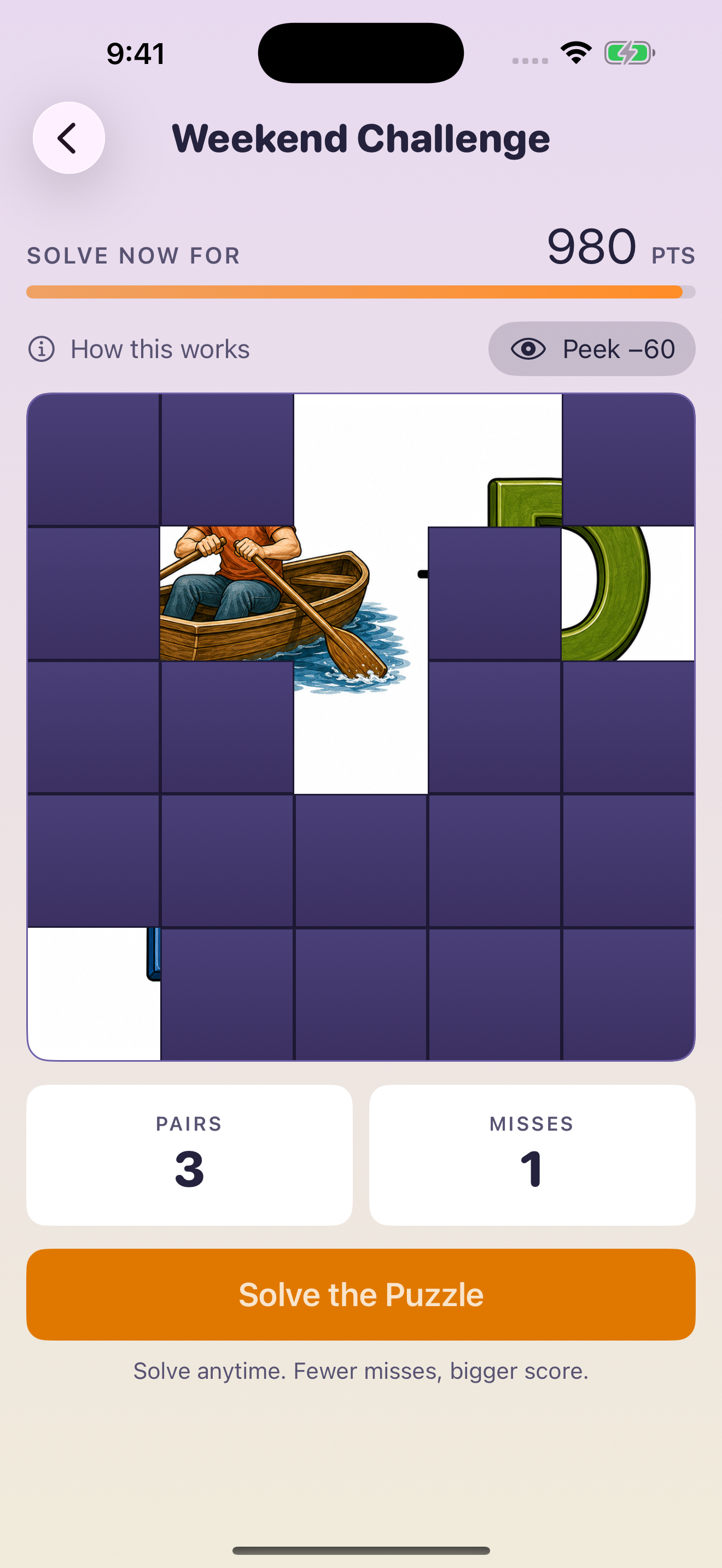 The Weekend Challenge: cleared pairs reveal pieces of the illustration